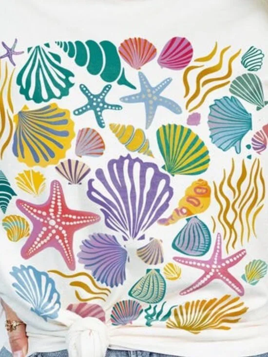 Vintage Seashells Tshirt Cottagecore Aesthetic Shirt Nautical Tee - Picture 2 of 3